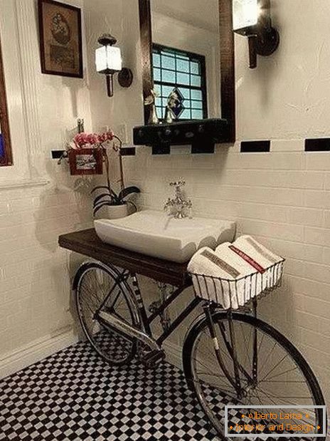 Bicycle in the bathroom interior