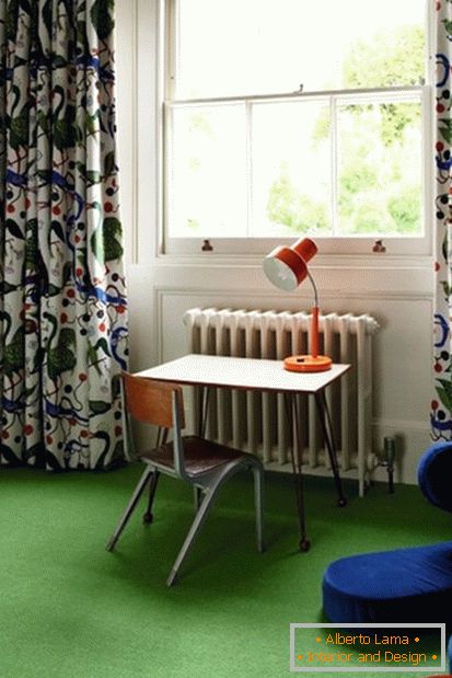 Bright colors and unusual curtains in the nursery for the boy