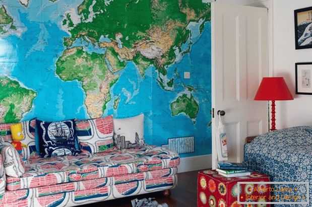 A large map of the world in the nursery
