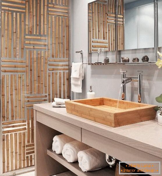 Bamboo sink in Asian bathroom