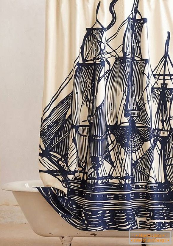 Curtain for the bathroom with the ship