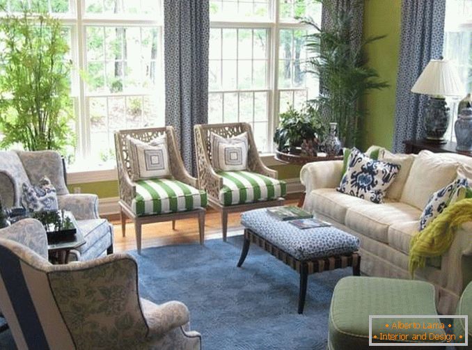 The design of the living room in green and blue