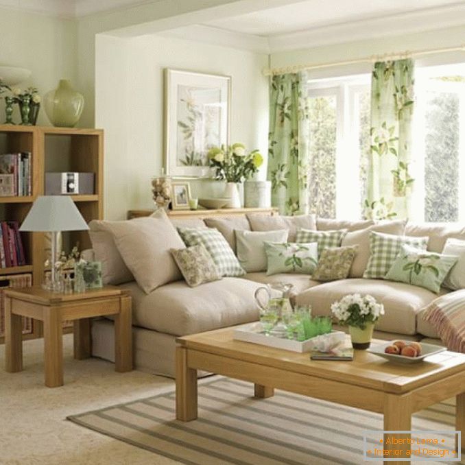 Refreshing design of the living room with green tones
