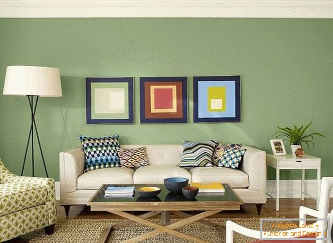 Green wallpaper in the modern living room