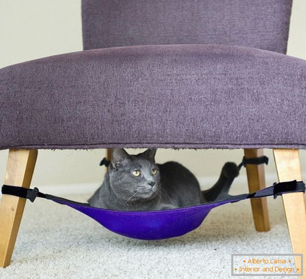 Hammock for the cat under the armchair