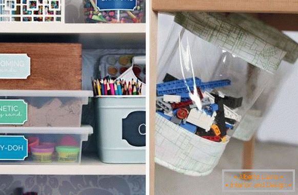 Hanging bag and shelves in the children's room