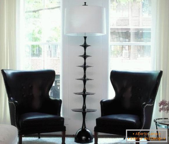 Black and white floor lamp with shelves