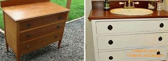Transformation of a chest of drawers into a cabinet under a sink