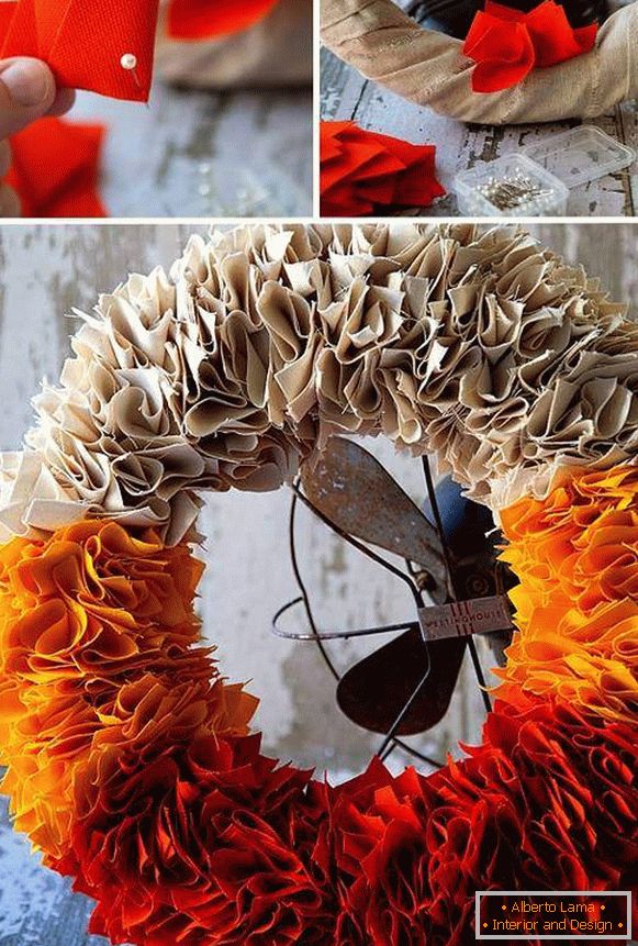 How to make an autumn wreath from pieces of cloth