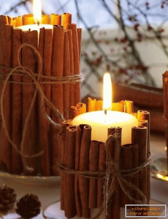 Candlesticks from cinnamon sprigs