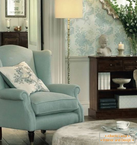 Living room design in light blue color
