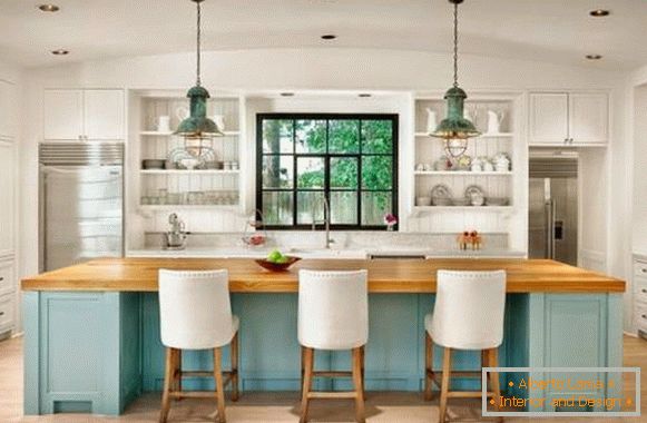 White and blue rustic kitchen
