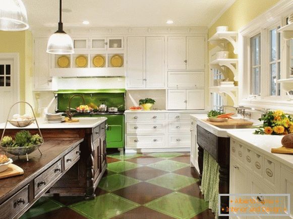 Rustic kitchen with green accents