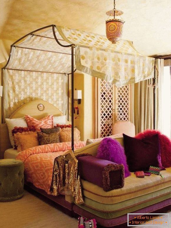 Bedroom in eclectic style with canopy