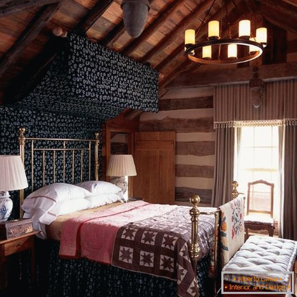 Black canopy in the design of the bedroom