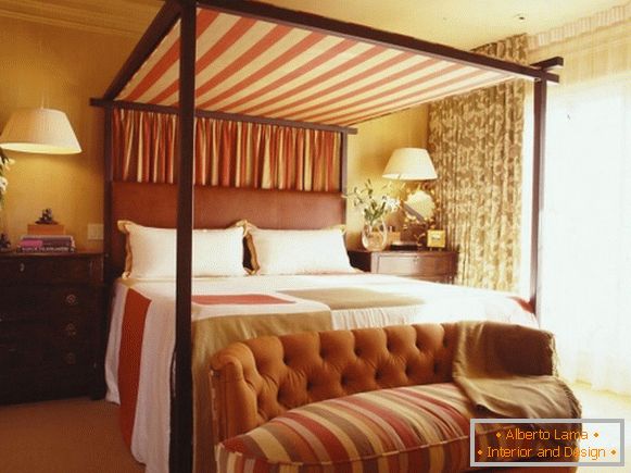 Striped canopy in the bedroom