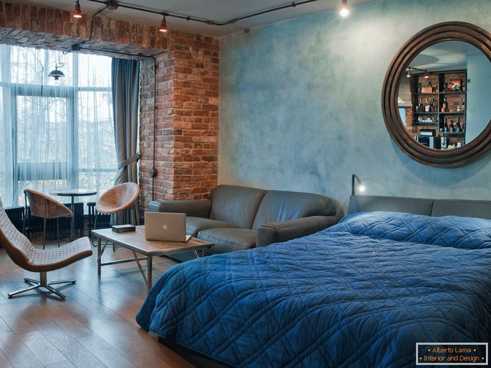 Sleeper in an apartment in a loft style