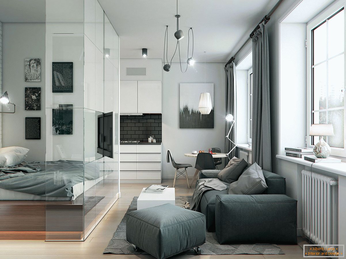 The interior of the apartment in gray tones