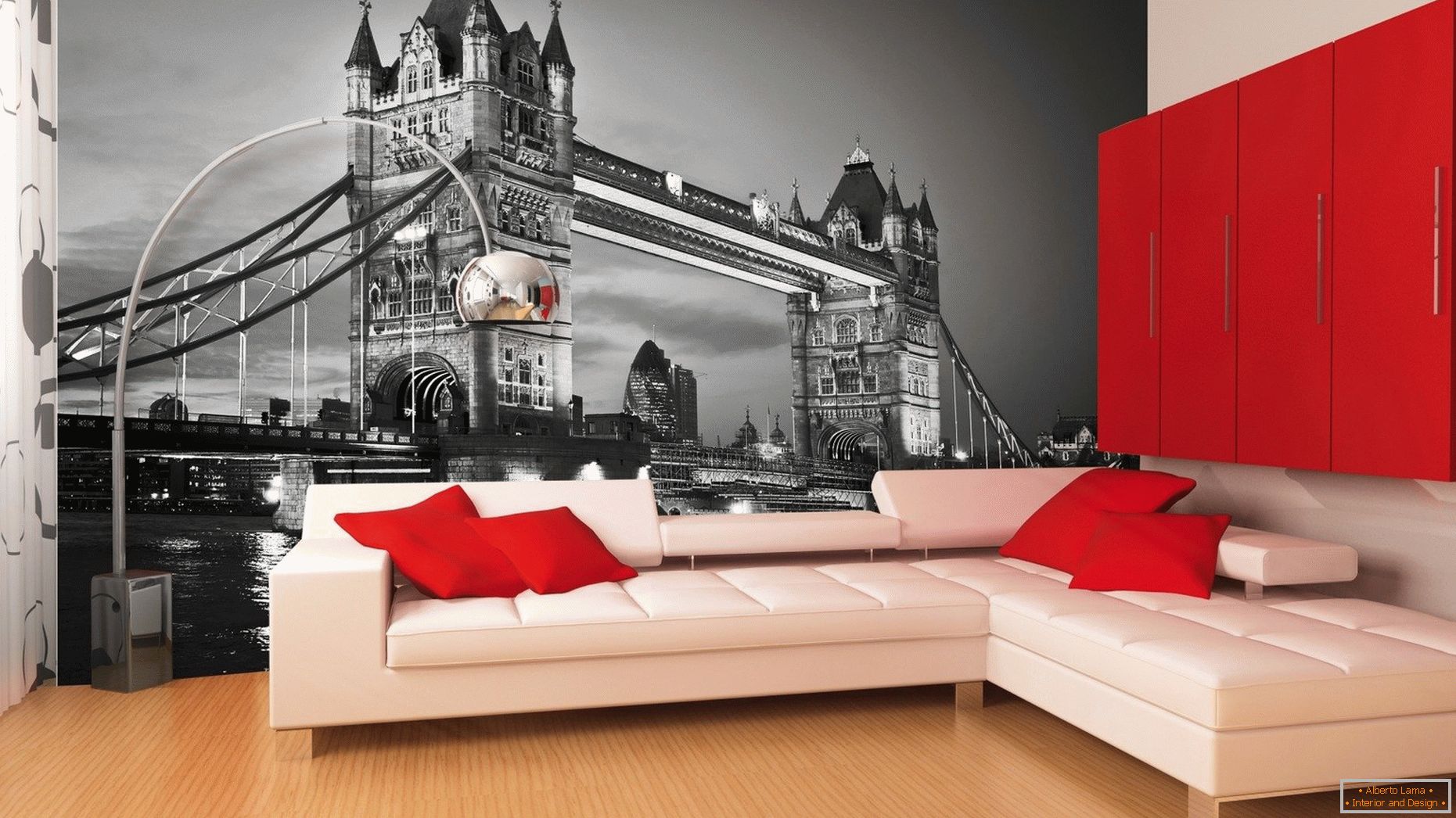 3d wallpaper with a London landscape in the living room