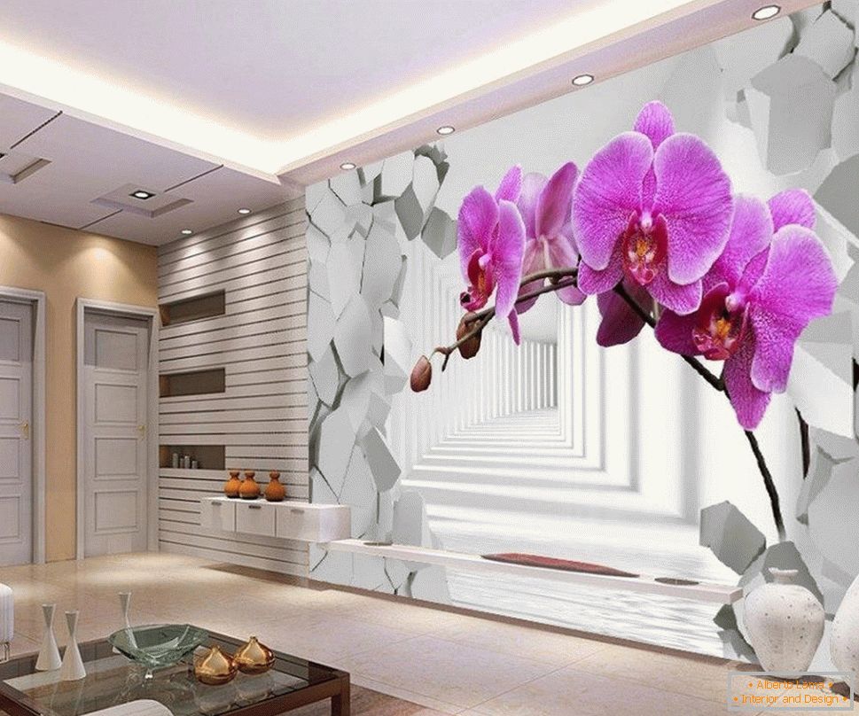 Interior of the living room with 3d wallpaper