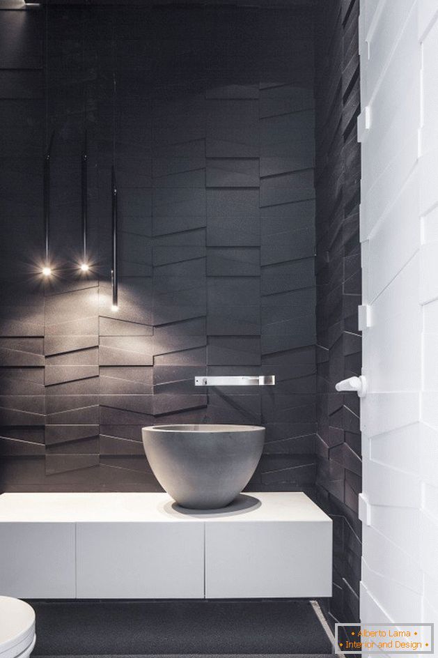 Example of a bathroom wall cladding with 3d panels