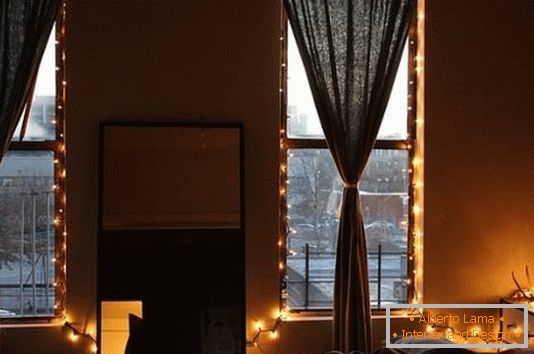 Stylish backlit windows in the bedroom