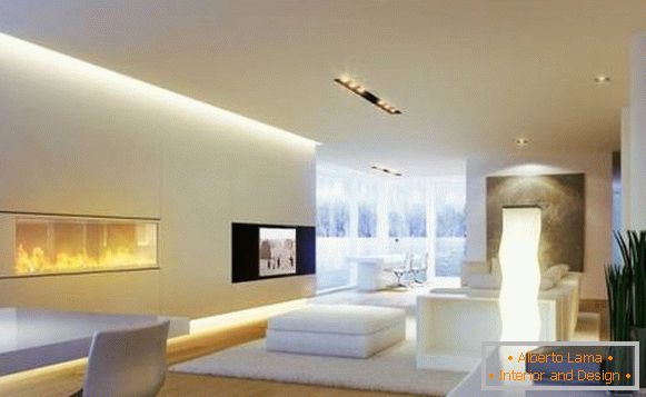 Horizontal wall lighting in the ultramodern living room
