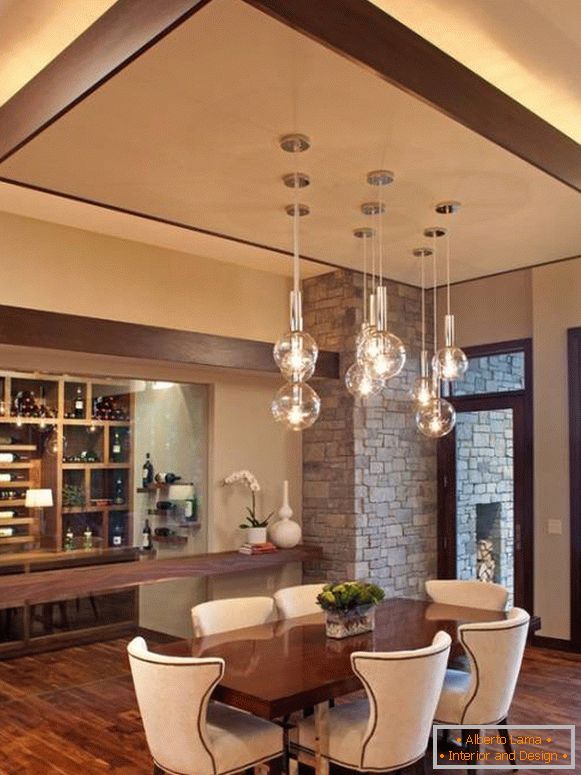Sculptural ceiling with lighting in kitchen design