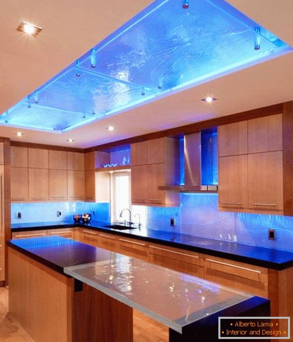 Kitchen design with blue backlight