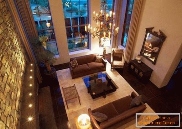 Built-in bottom wall lighting in the living room