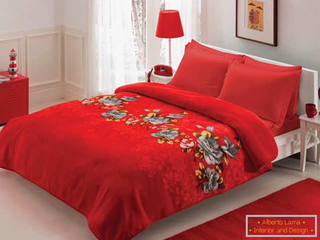 Romantic bedroom in red colors