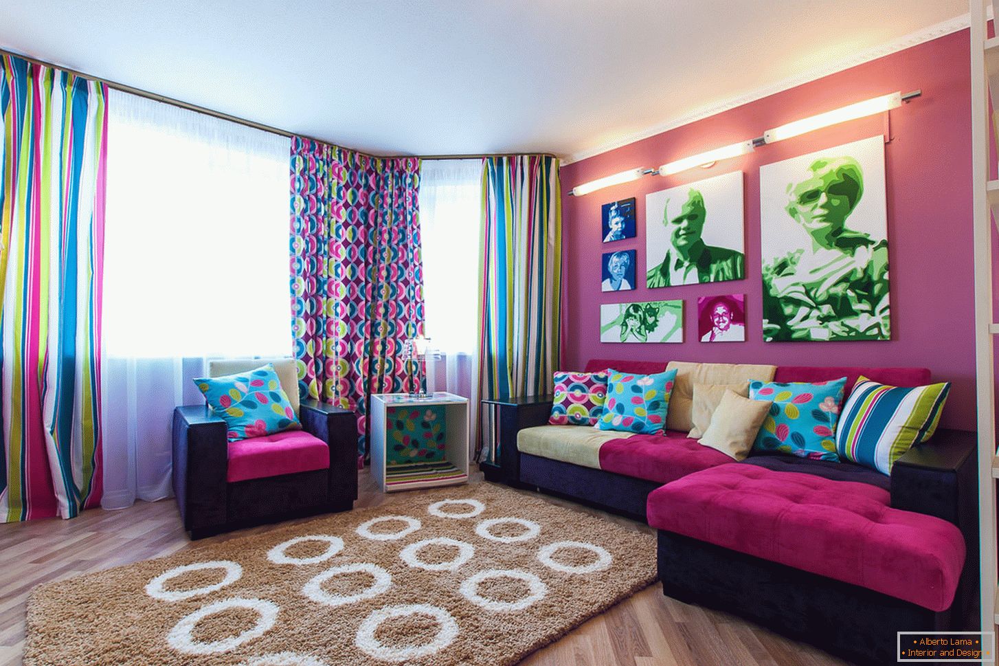 Bright colors in the design of the living room