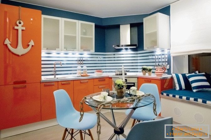 Sea style in the design of a small kitchen