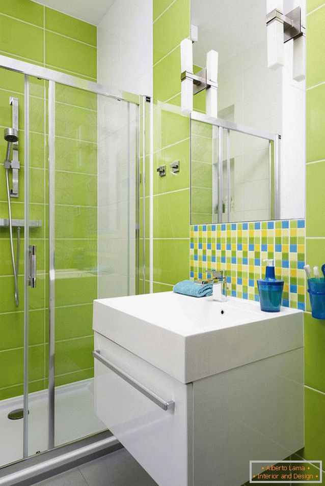 Bathroom design in light green color