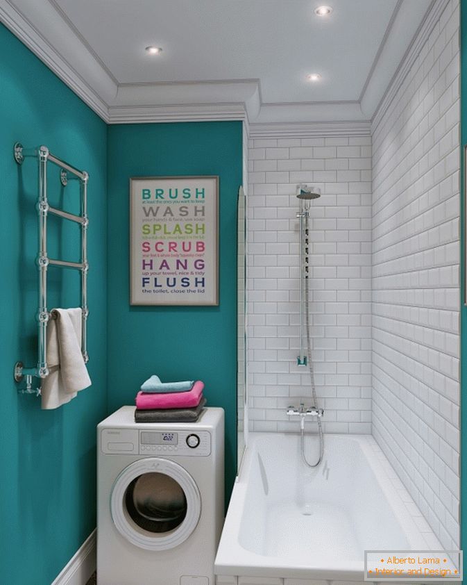 An unusual bath in a white and turquoise range
