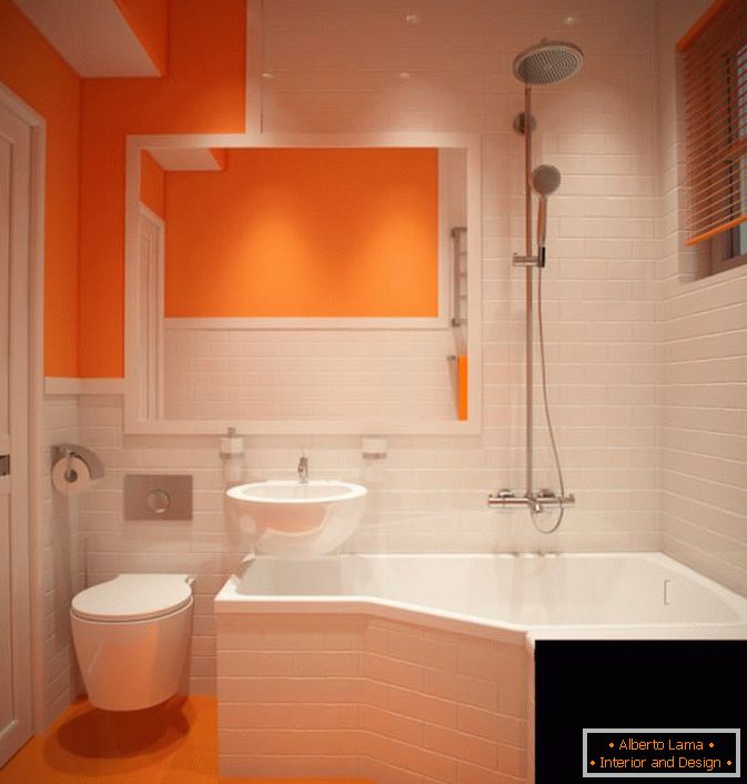 A beautiful combination of white and orange in the design of the bathtub