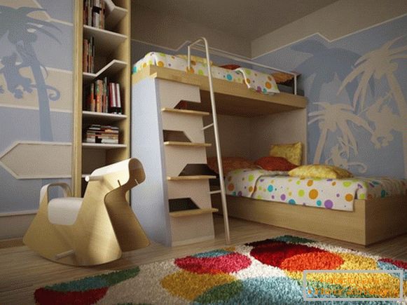 Two-level bed with obstacles