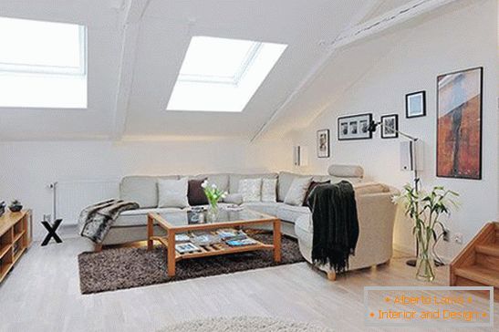 Living room in the attic room