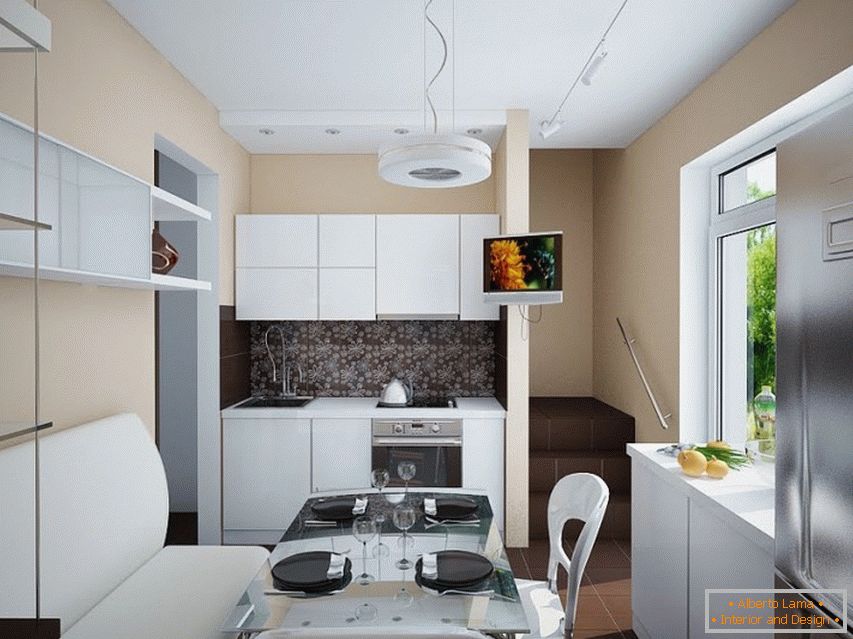 Example of interior design of a small kitchen in the photo