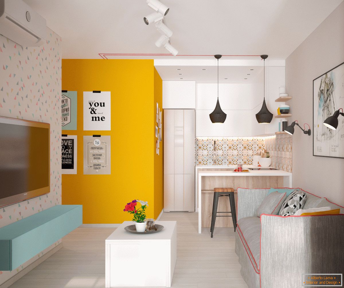 Example of interior design of a small kitchen in the photo