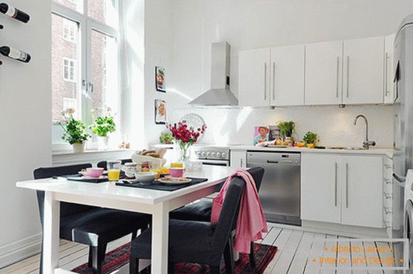 Dining room of a small apartment in Sweden