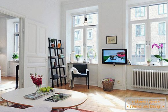 Living room of a small apartment in Sweden