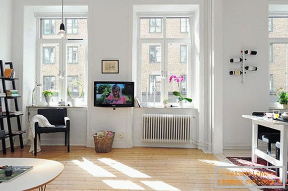 Living room of a small apartment in Sweden