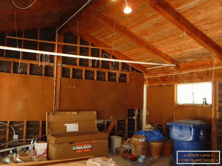 Interior of the garage before repairs