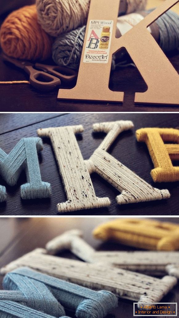 Letters of cardboard and thread