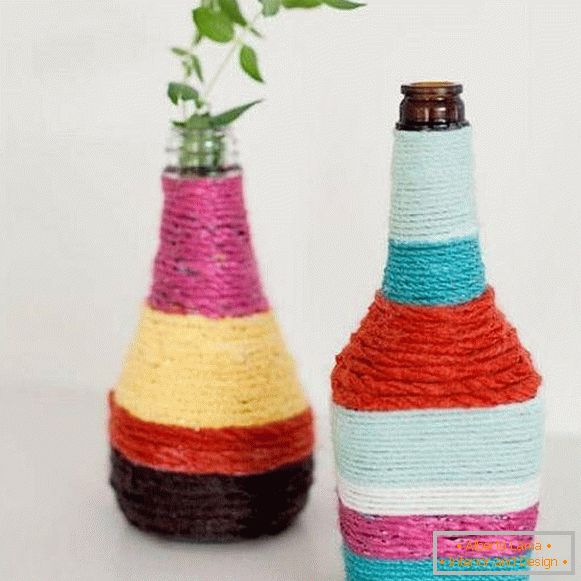 Bottles decorated with threads