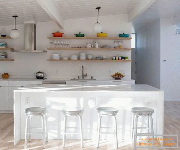 Multicolored pots on the shelf