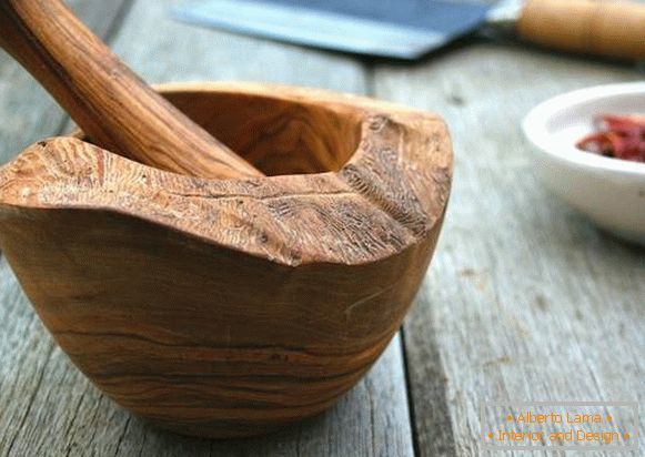 Wooden mortar with pestle