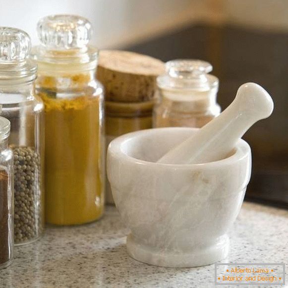 Marble mortar with pestle for spices