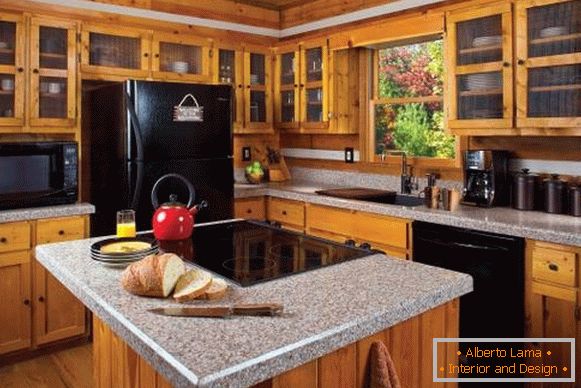 Red teapot in kitchen design